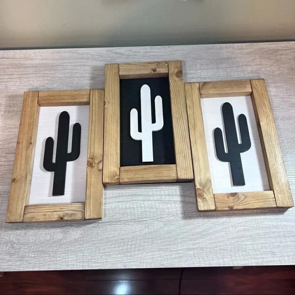 Handcrafted Trio of Cactus Wood Accent Signs - Picture 2 of 10